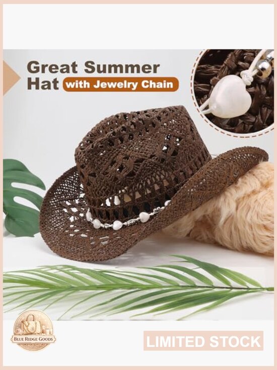 Straw Cowboy Hat with Shapeable Brim Woven Hollow Out Unisex Beach Roll Up Cap main image 7